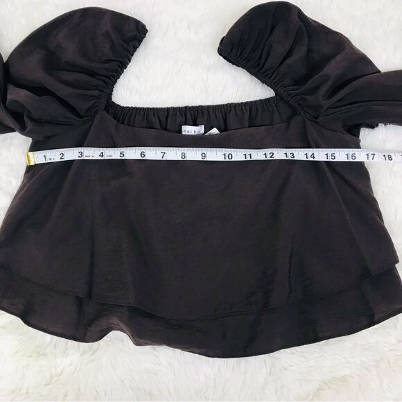 GIANNI BINI Brown Cropped Peasant Blouse Top Puff Sleeve Square Neck Small New - Picture 10 of 11